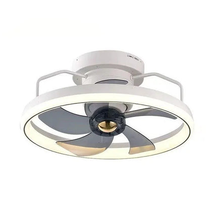 Simple Fashion modern ceiling fan with integrated light and white blades on a white ceiling.
