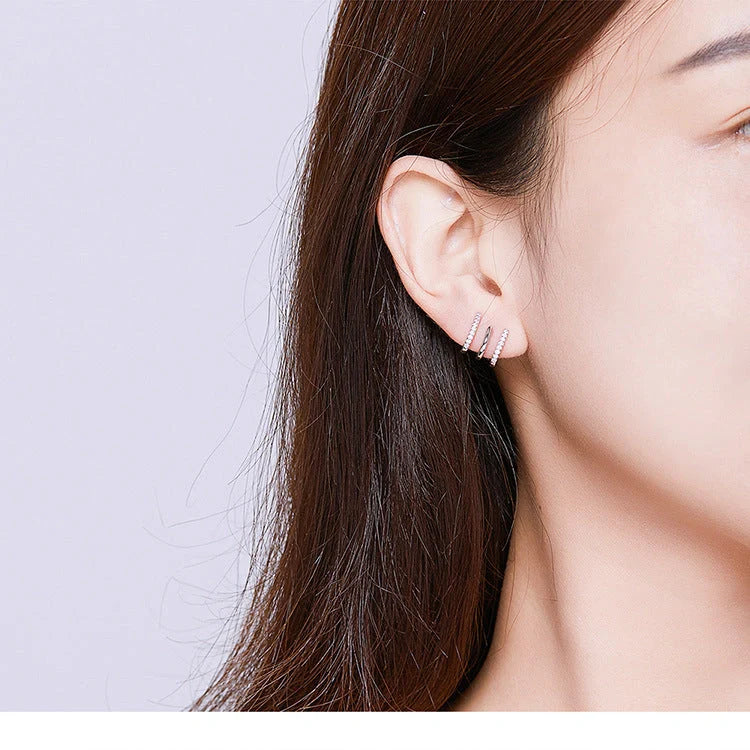 925 Sterling Silver Heart Earrings with sparkling gems, Korean-inspired design