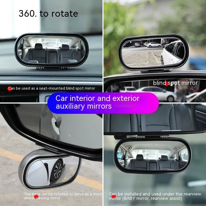 Black 360-degree rotation car rearview mirror with ABS glass and sucker mount