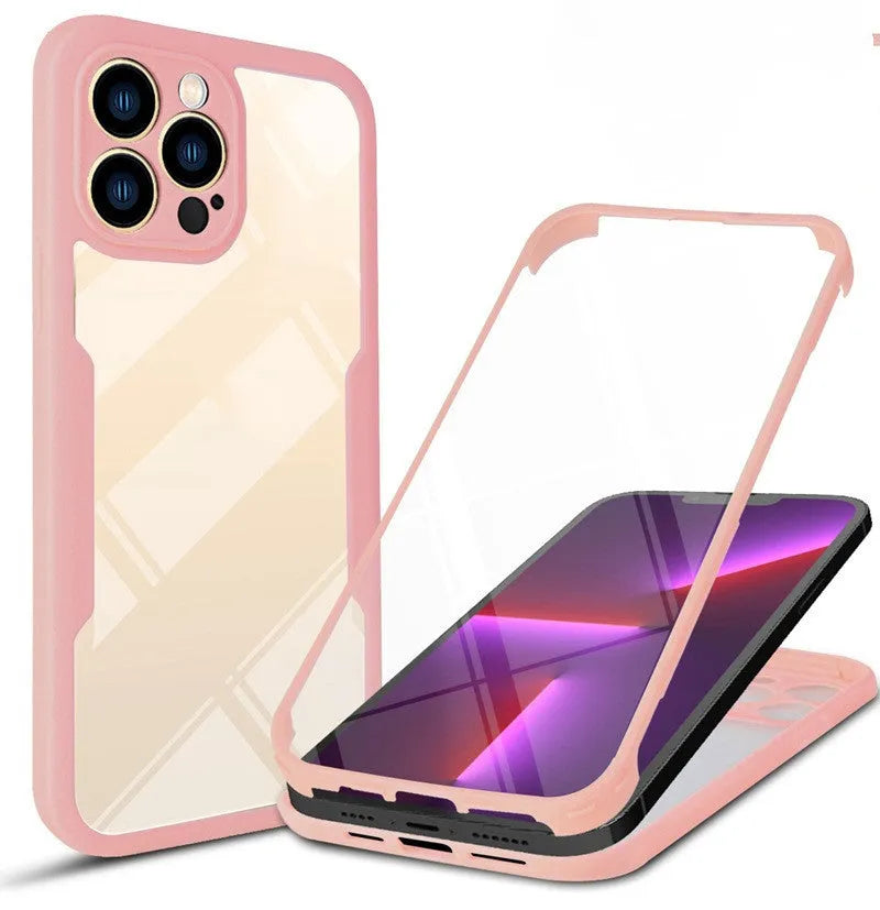 A flexible TPU protective mobile phone case for iPhones, shown in a selection of solid and multi-colour 360 Qicai finishes.