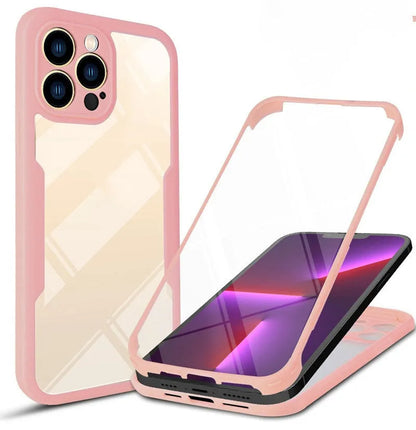 A flexible TPU protective mobile phone case for iPhones, shown in a selection of solid and multi-colour 360 Qicai finishes.