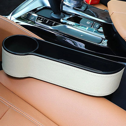 Leather and ABS car storage box, 27cm by 14.5cm by 6cm, for front left or right fit in black, beige, or brown.