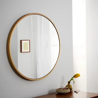 30cm round bathroom wall mirror with iron frame in black, white, or gold colour options