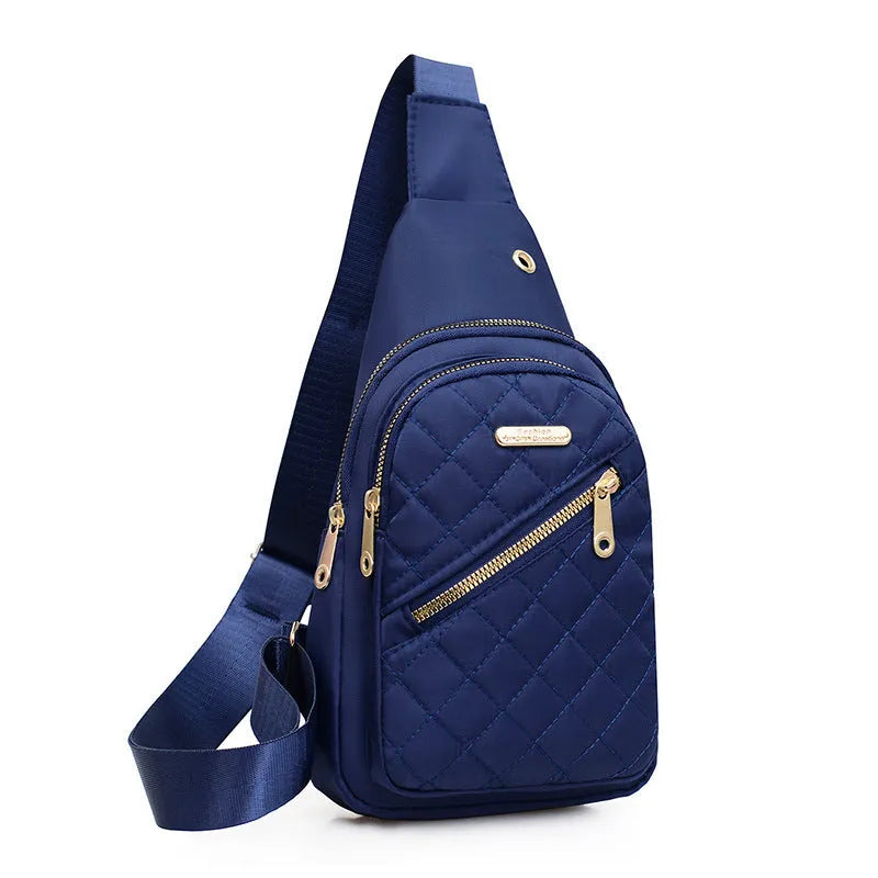 Oxford cloth crossbody sports chest bag showing plaid pattern and colour options