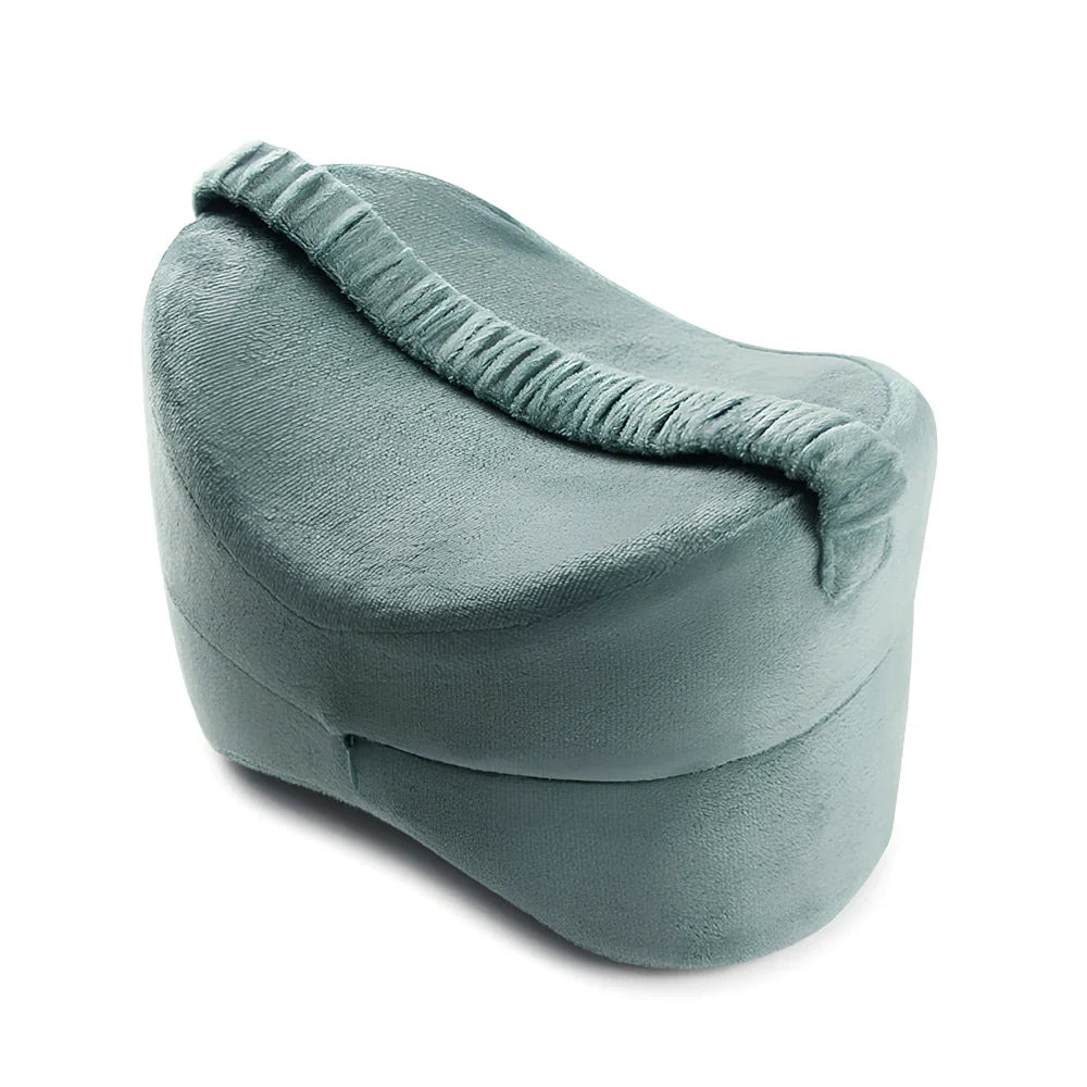 Memory foam leg lock pillow with adjustable clip in lake blue colour, measuring 25.5cm long