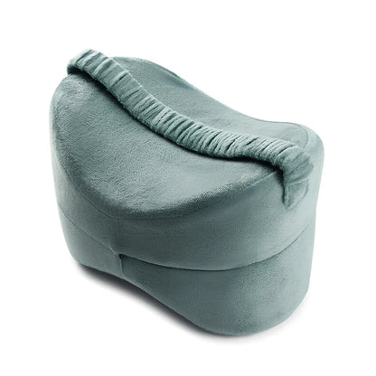 Memory foam leg lock pillow with adjustable clip in lake blue colour, measuring 25.5cm long