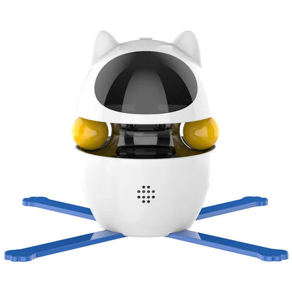 White automatic motion sensor cat toy with elastic rope wand extended