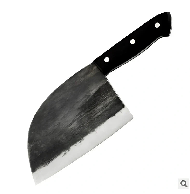Hand-forged chopping knife with 17cm stainless steel blade and wooden handle