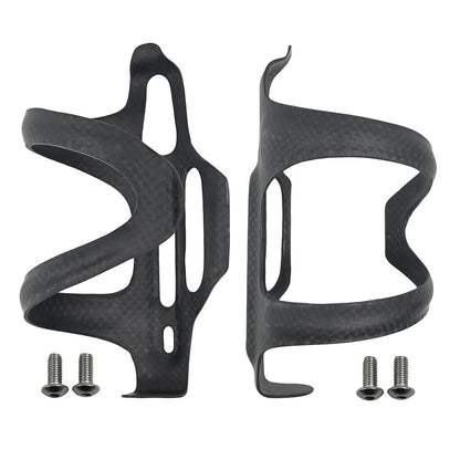 Black carbon fibre side pull water bottle cage for bicycles with 145mm height and 76mm width dimensions