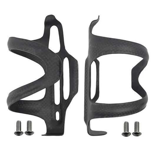Black carbon fibre side pull water bottle cage for bicycles with 145mm height and 76mm width dimensions