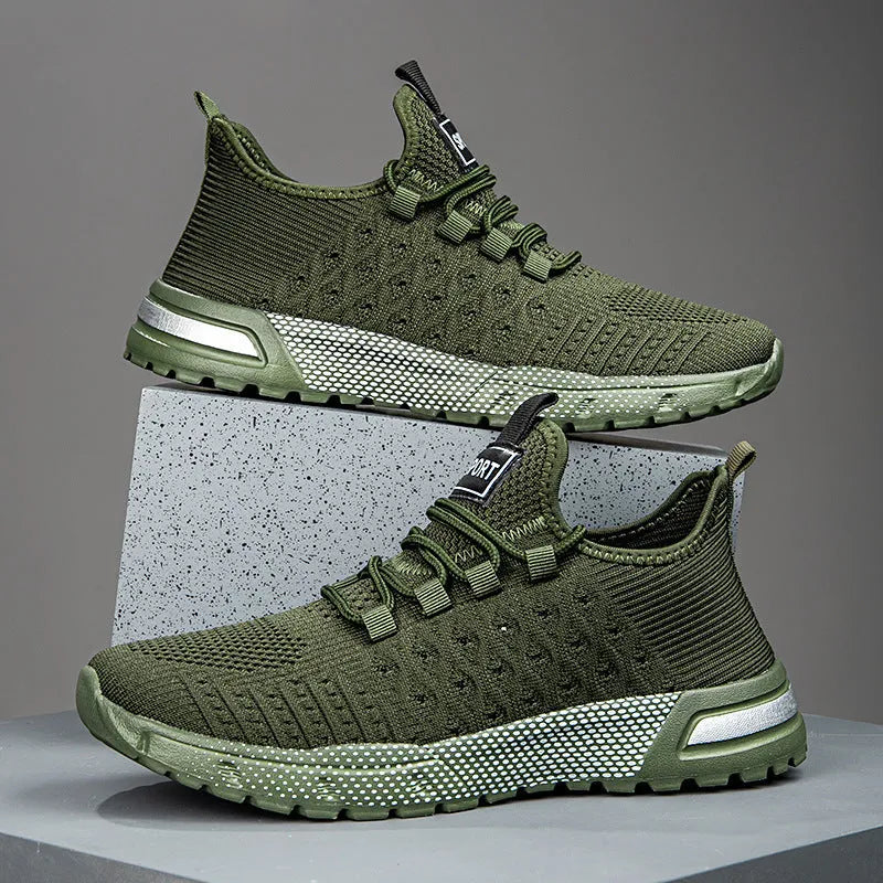 Men's casual shoes with mesh upper in Army Green colour, size 42 displayed on neutral background