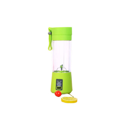 Pink portable USB electric fruit juicer blender cup with stainless steel blade and carry handle.