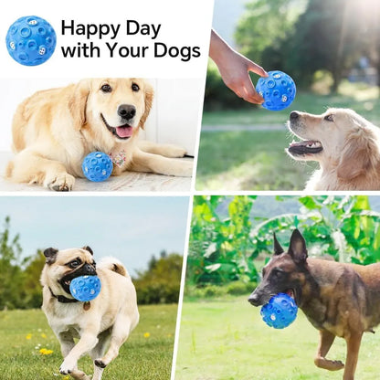 Colourful dog toy ball with meteorite-shaped bumps for aggressive chewers and anxiety relief