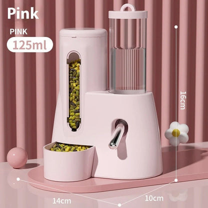 White hamster automatic water feeder with integrated food basin showing separate compartments