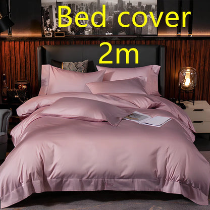 Four-piece quilted cotton bed set in royal blue, showing 200x230 cm cover and 48x74 cm pillowcases for 1.5m bed