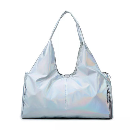 One shoulder yoga bag in black with zipper pockets, 20-35L capacity