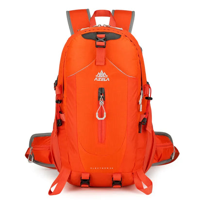 AZELA Electron 40L hiking backpack in white and navy with multiple compartments and adjustable straps