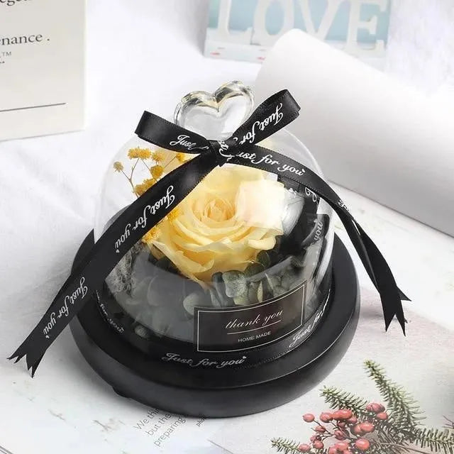 LED eternal real rose preserved in a glass dome home decor with colour options.