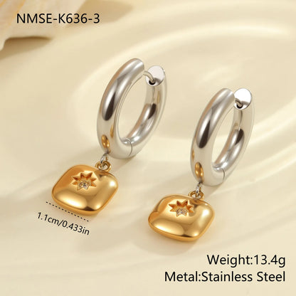 Stainless steel Christmas tree earrings with 18K gold electroplating in heart and star shapes