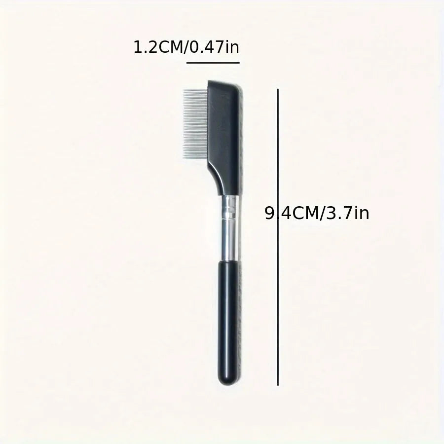 Black pet grooming brush with silicone bristles and plastic comb for dog and cat eye care.