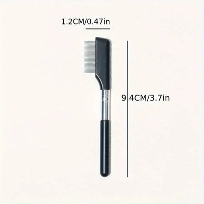 Black pet grooming brush with silicone bristles and plastic comb for dog and cat eye care.