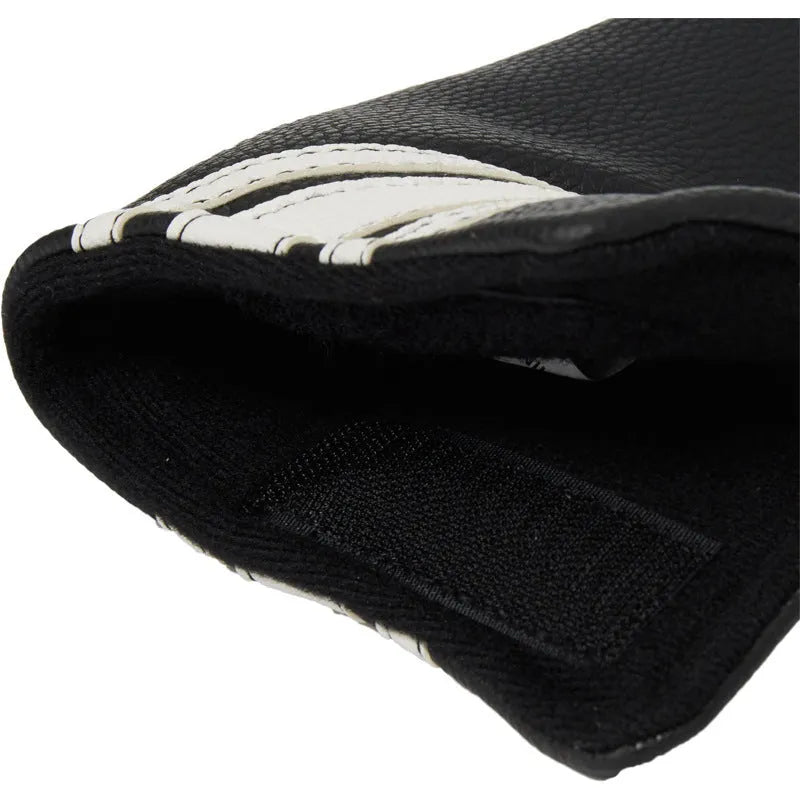 Black PU leather golf push rod case for club protection, showing sleek design and sleeve fit.