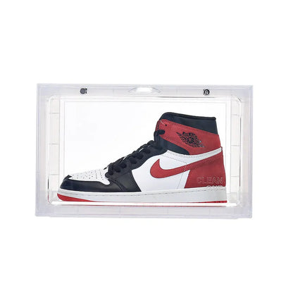Foldable PP sneaker storage box with cover, internal size 32.5x23x17.5cm, black or transparent, stackable shoe organiser