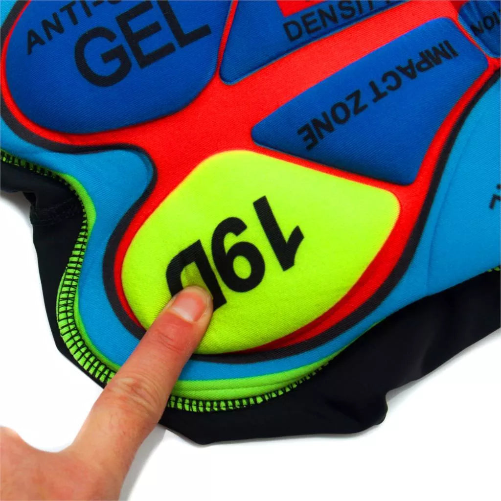 Men's Team Cycling Shorts in black and black white options, featuring breathable mesh fabric for cyclists.