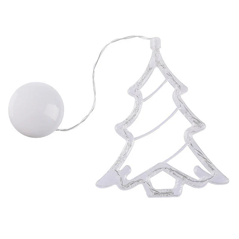 Decorative battery-powered LED chandelier lights with holiday-themed designs like Santa, snowmen, and stars