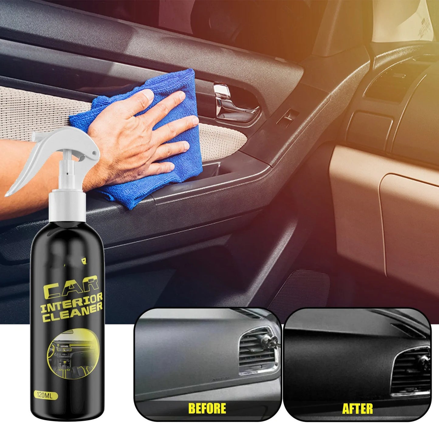 120ml bottle of car interior cleaner for leather and plastic dashboard renovation.