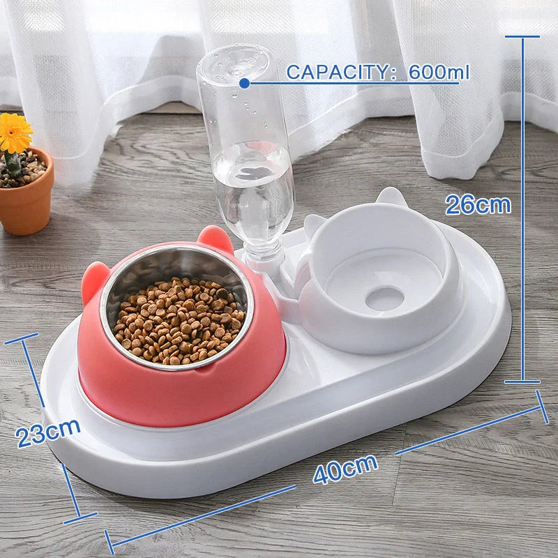 Stainless steel pet bowl with 15° tilt for cervical spine health, available in multiple colors