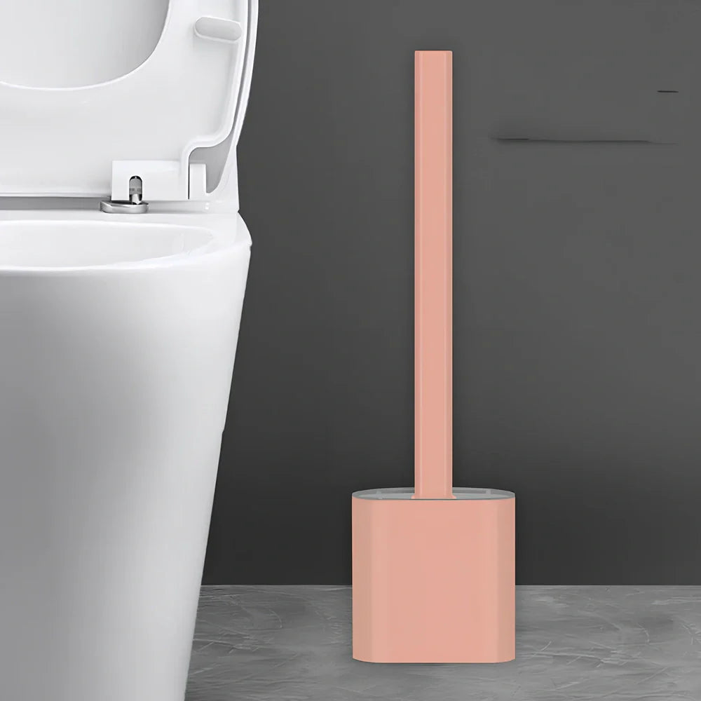 Wall-mounted soft toilet brush with silicone bristles and cover in midnight green colour