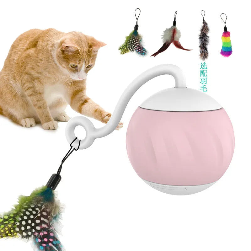 Electric cat teasing ball with automatic rolling motion and flashing LED lights in plastic construction