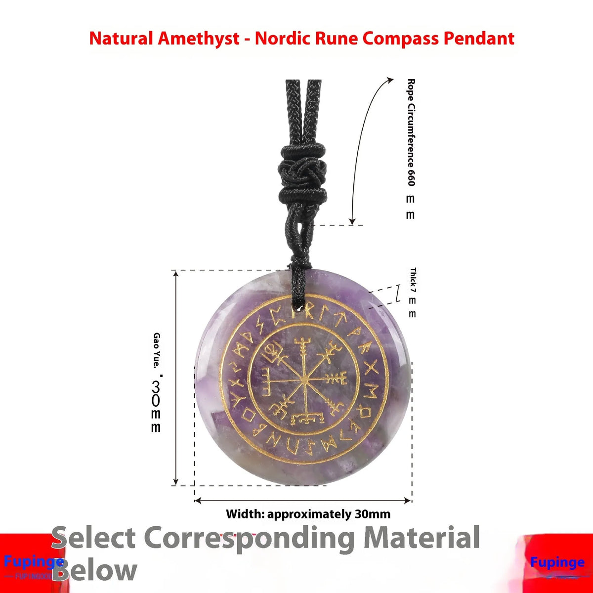 Carved compass pendant in natural amethyst crystal, geometric shape, approximately 30 x 6mm, Nordic Luen design