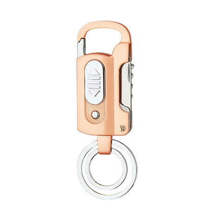 Multi-functional keychain charging lighter in zinc alloy, 10cm, ice surface finish, five colour options