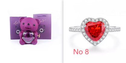 Eternal Rose Teddy Bear Jewelry Box with rotating drawer and preserved rose