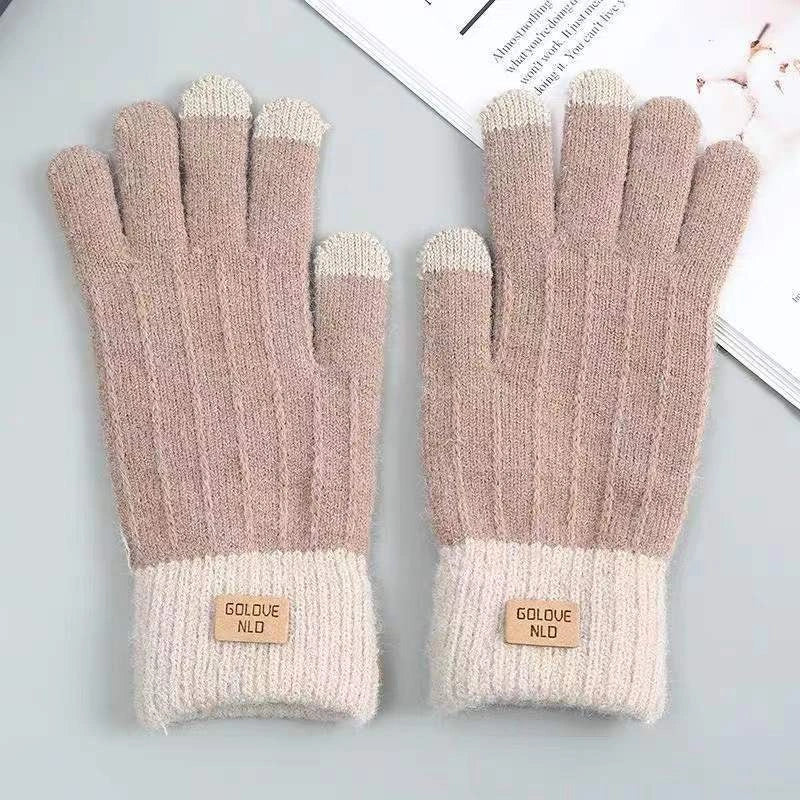 Warm embroidered winter mittens in various colors, including blue, khaki, black, coffee, pink, brown, gray, dark khaki, and orange