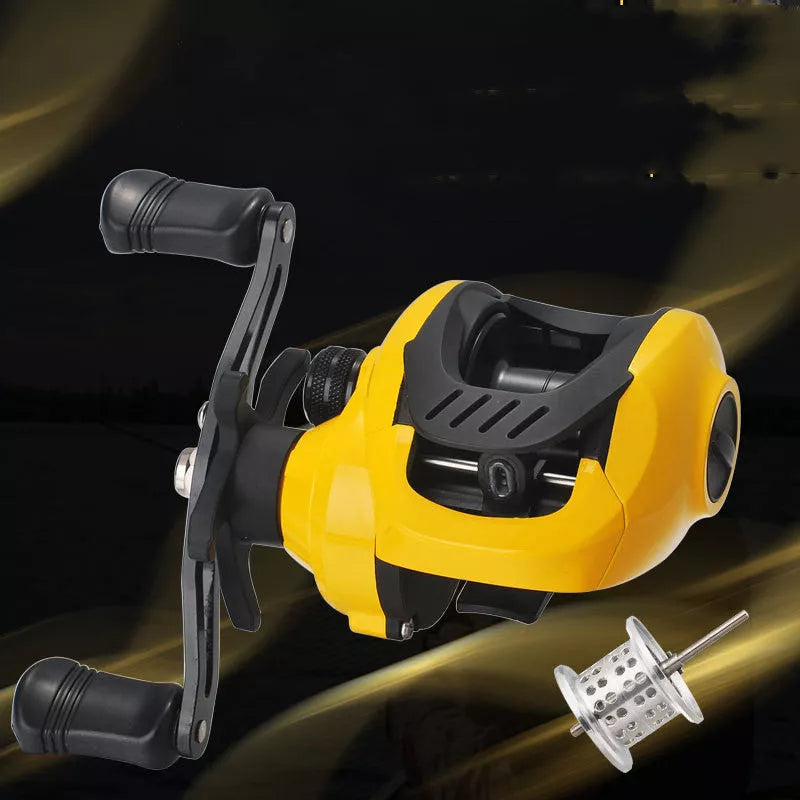 Small Yellow Water Drop Wheel Fishing Reel with shallow line cup option