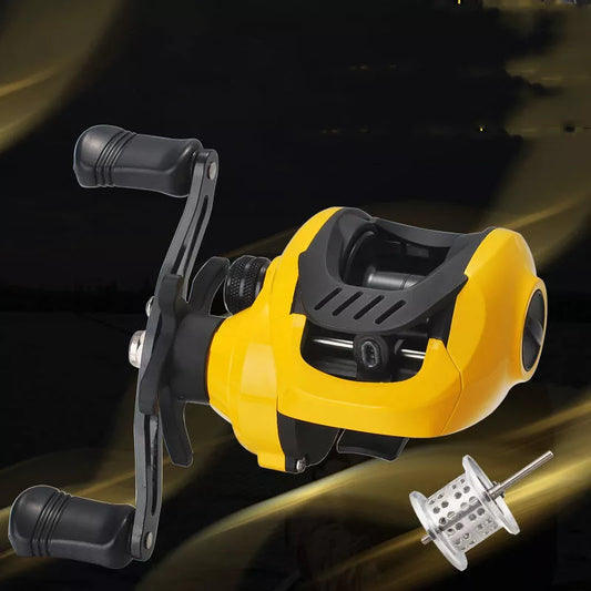 Small Yellow Water Drop Wheel Fishing Reel with shallow line cup option