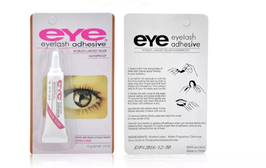 Professional false eyelash glue in black and white for natural, lasting eye makeup