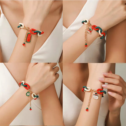 Festive Christmas Metal Chain Bracelet with Santa Claus and snowflake designs
