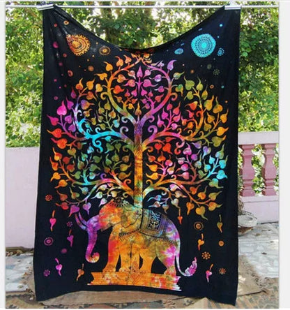 3D digital printing polyester elephant mandala tapestry in vibrant colors