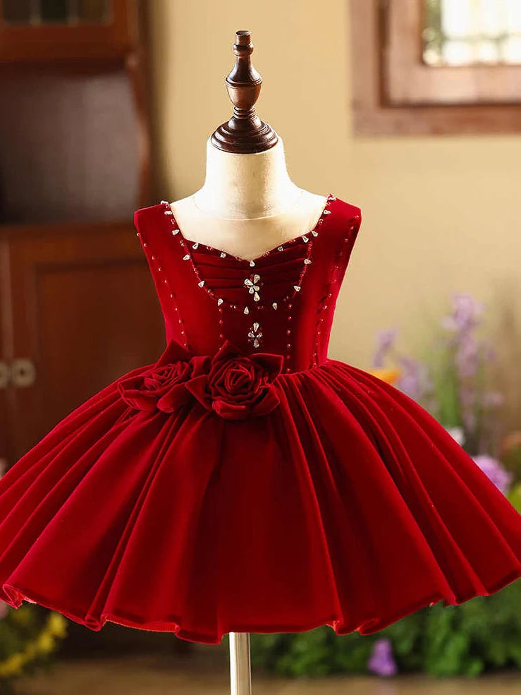 Girls sleeveless piano dress wine red colour slim fit round neck