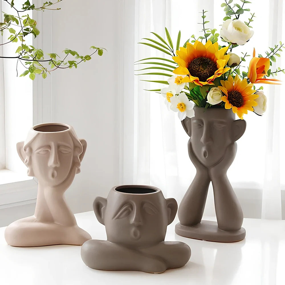 Handcrafted 25 cm ceramic vase with silk cloth drape and PVC base in three styles for home decoration