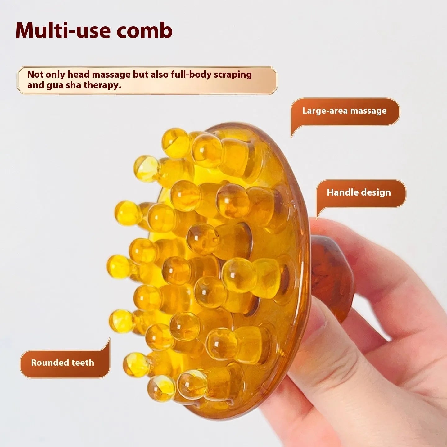 Disc-shaped massage comb with 21 teeth for head and scalp massage in coffee brown colour