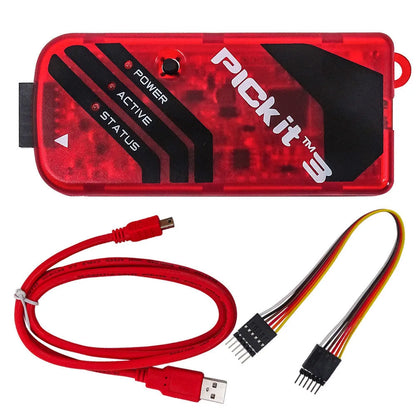 Offline simulation programmer burner unit with ICD2, KIT3, and KIT3.5 sockets for PIC microcontrollers.