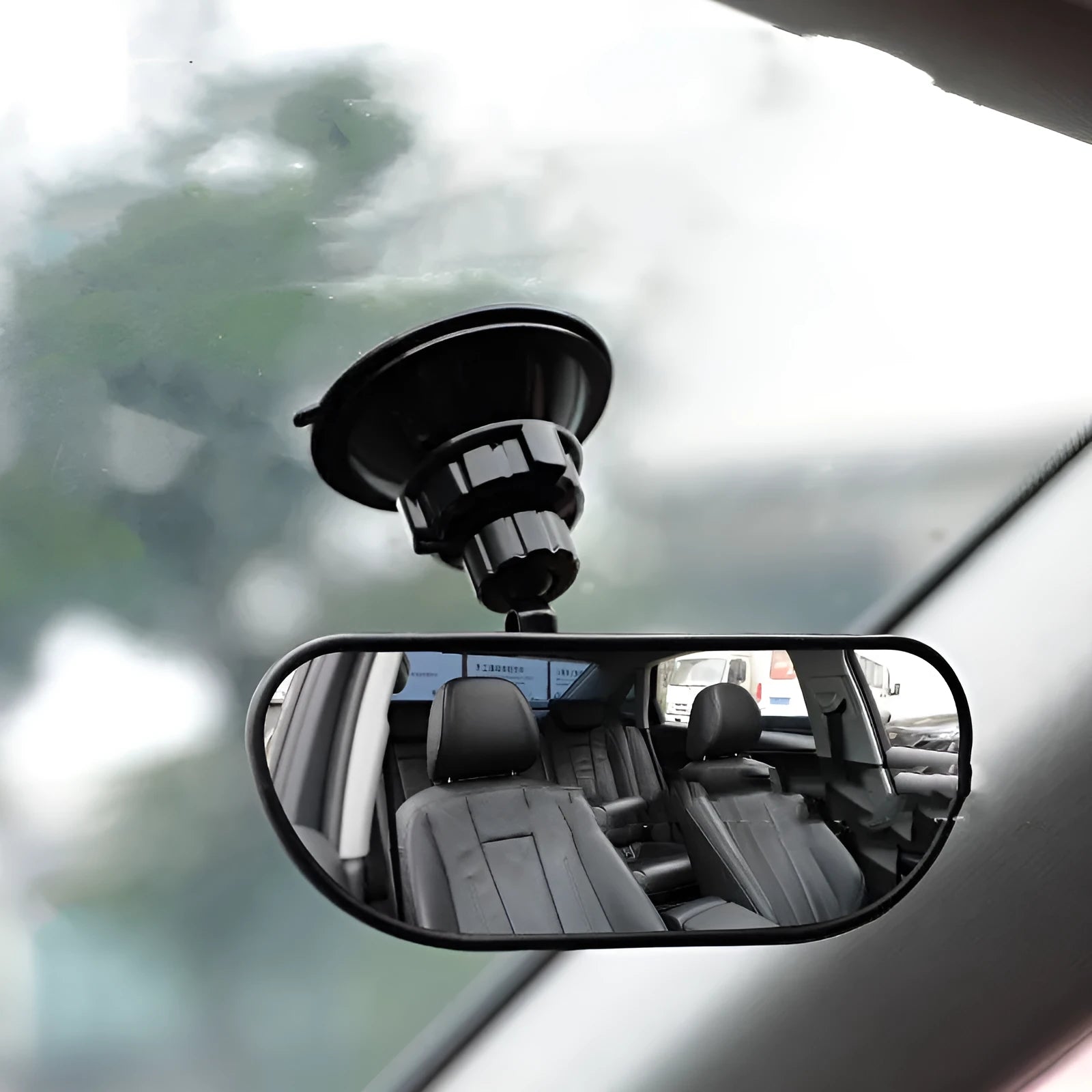 Black 360-degree rotation car rearview mirror with ABS glass and sucker mount