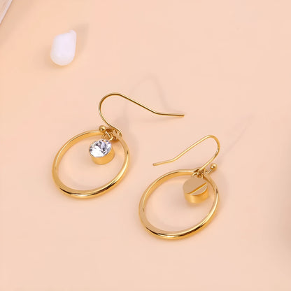 Titanium steel circle earrings with zirconia inlays, gold tone, unisex U-shape geometric and zodiac styles