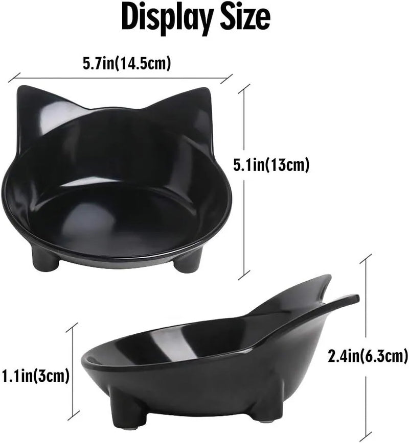 Cat Bowls with Non-Slip Base and Shallow Angled Design to Reduce Whisker Fatigue and Prevent Spills for Cats and Small Dogs
