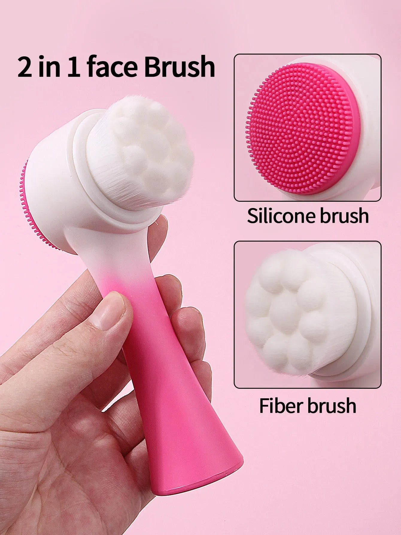 Facial brush set with coral fleece hair band and 4-count nylon brush heads in purple, gray, white, pink colours